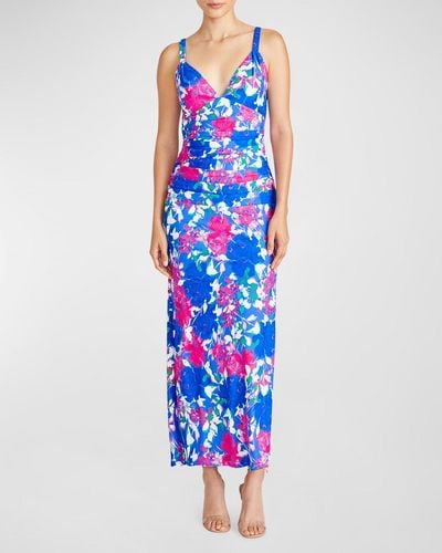 ML Monique Lhuillier Claudia Floral Jersey Body-con Dress - Blue