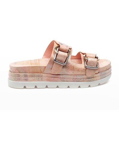 J/Slides Baha Leather Double-buckle Slide Sandals - Pink