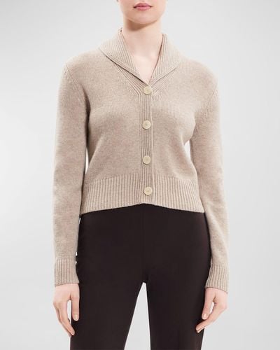 Theory Cashmere Shawl-Collar Cropped Cardigan - Natural