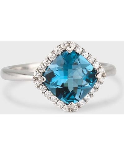 Lisa Nik 18k White Gold Cushion-cut Blue Topaz Ring With Diamonds, Size 6
