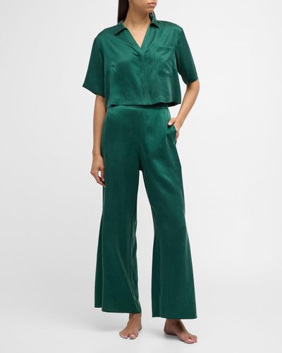 Lunya Washable Silk High-Rise Pant Set - Green