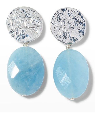 Margo Morrison Faceted Aquamarine Earrings With Hammered Top - Blue