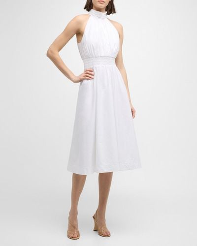 Veronica Beard Kinny High-Neck A-Line Midi Dress - White
