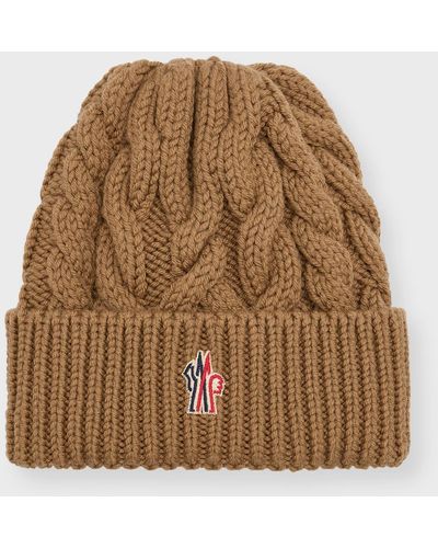 3 MONCLER GRENOBLE Wool Cable-Knit Beanie - Brown