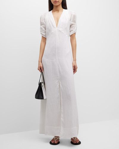 FRAME Shirred Sleeve Maxi Dress - White