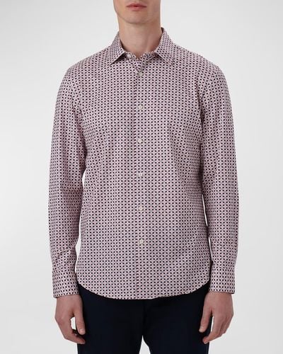Bugatchi James Ooohcotton Geometric-print Sport Shirt - Purple