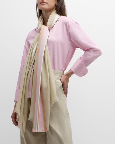 ALONPI Striped Cashmere & Silk Scarf - Pink