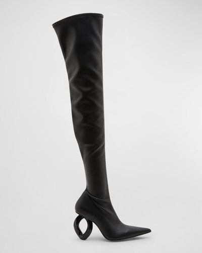 JW Anderson Leather Over-The-Knee Chain Boots - Black