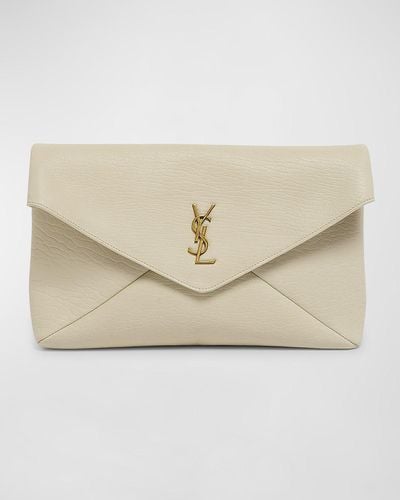 Saint Laurent Large Ysl Envelope Pouch Clutch Bag - Natural