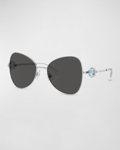 Swarovski Full-Cut Crystal Metal Butterfly Sunglasses - Metallic