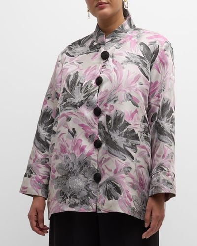 Caroline Rose Plus Plus Size Pinch Of Floral Jacquard Jacket - Brown