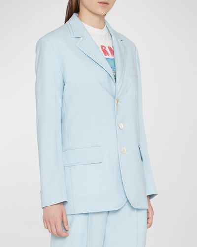 Marni Single-Breasted Wool Blazer Jacket - Blue