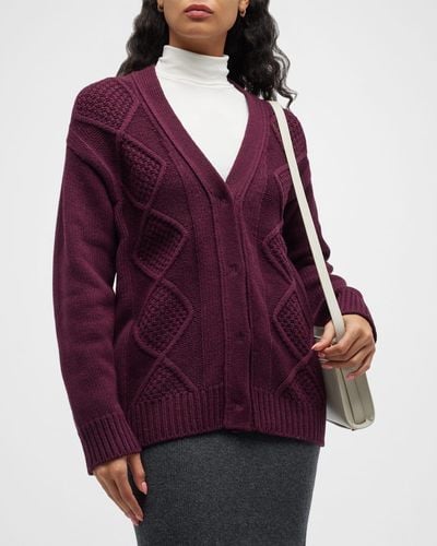 ATM Merino Wool Cable Cardigan - Red