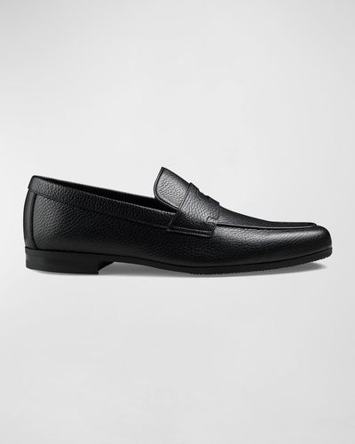 John Lobb Thorne Soft Textured Leather Penny Loafers - Black