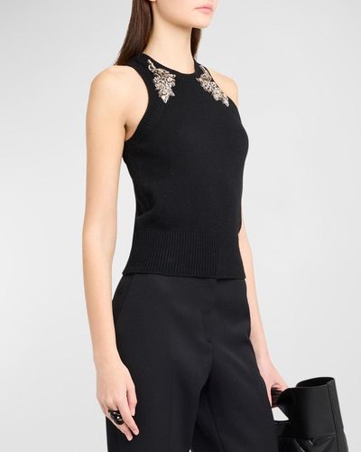 Alexander McQueen Wool Knit Racer Vest With Crystal Embellishment - Black