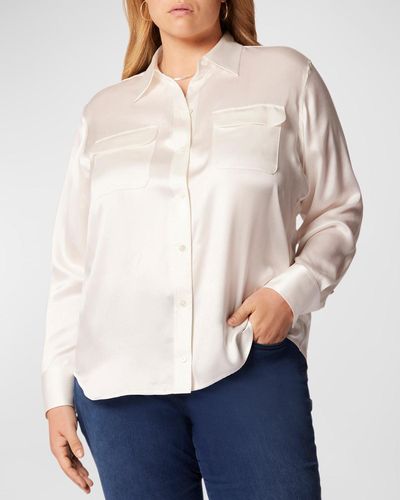 Equipment Plus Size Signature Button-Down Silk Shirt - White