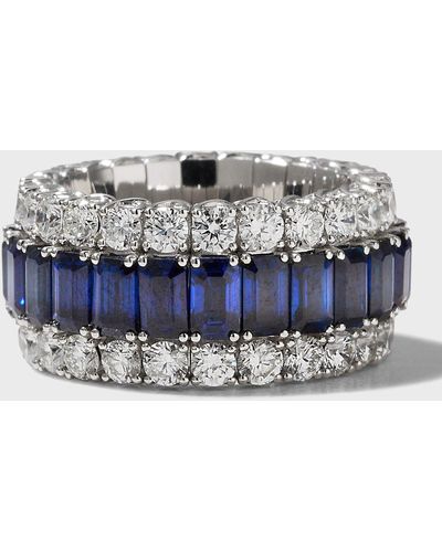 Picchiotti Xpandable 18k White Gold Diamond And Blue Sapphire Ring, Size 6.25 - 9.50