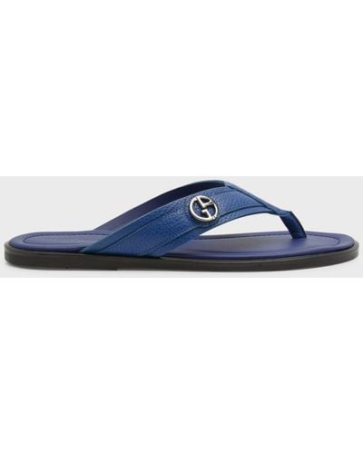 Giorgio Armani Ga-Logo Leather Flip Flops - Blue
