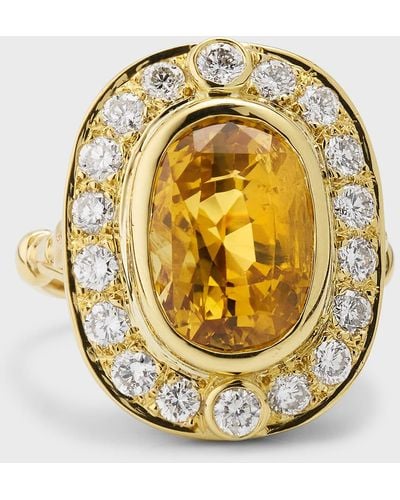 NM Estate Estate 18k Yellow Gold Yellow Sapphire And Diamond Statement Ring, Size 8 - Metallic