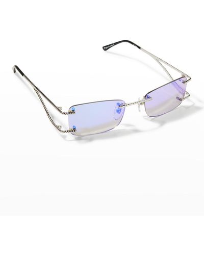 Vintage Frames Company 24k White Gold Vf Wallstreet Drill Mount Rimless Sunglasses - Blue