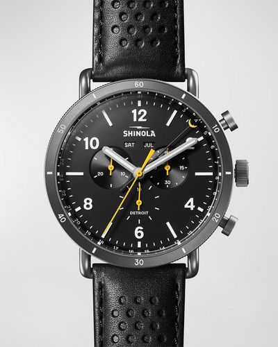 Shinola Canfield Sport Leather Chronograph Watch, 45mm - Black