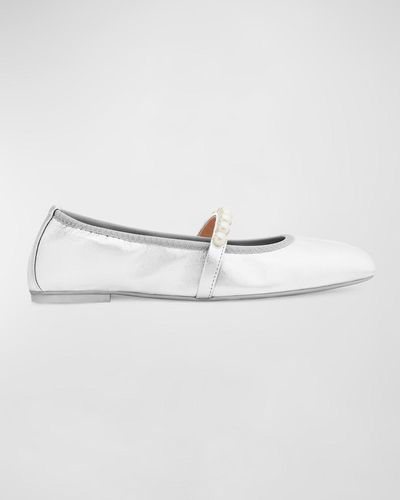 Stuart Weitzman Goldie Leather Pearly Ballerina Flats - Natural