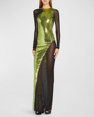 Tom Ford Mesh Evening Dress W/ Liquid Sequins - Green