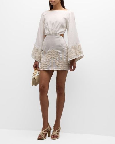 Johanna Ortiz Shared Present Palm Tree Embroidered Mini Dress - White