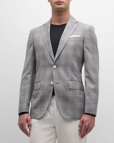 BOSS Wool Check Two-Button Sport Coat - Gray