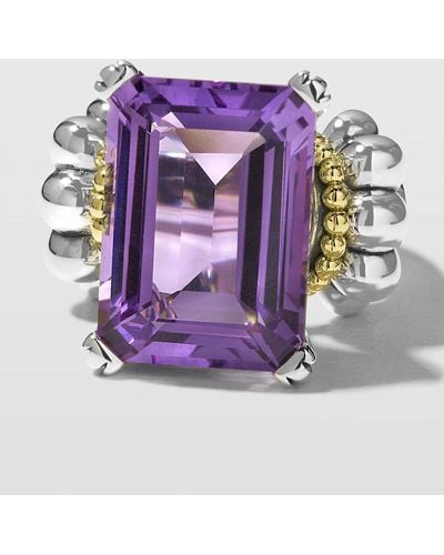 Lagos Glacier 18x13mm Gemstone Two-tone Ring - Purple