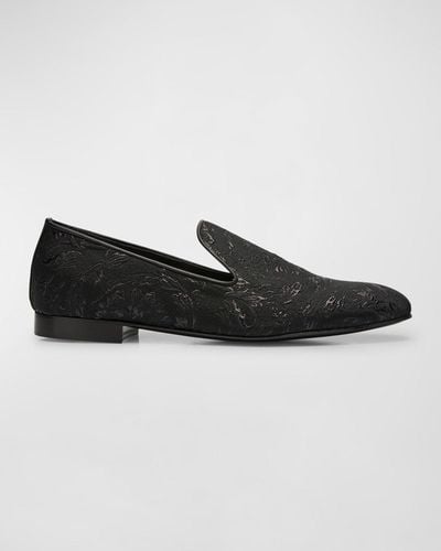 Versace Baroque Fabric Smoking Slippers - Black