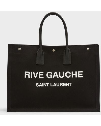 Saint Laurent Noe Rive Gauche Logo Canvas Tote - Black