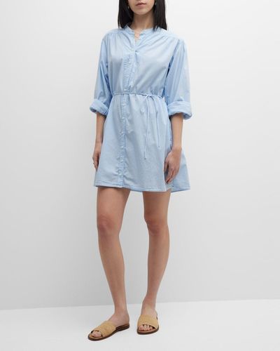 Xirena Winnie Ruched Blouson-sleeve Mini Shirtdress - Blue