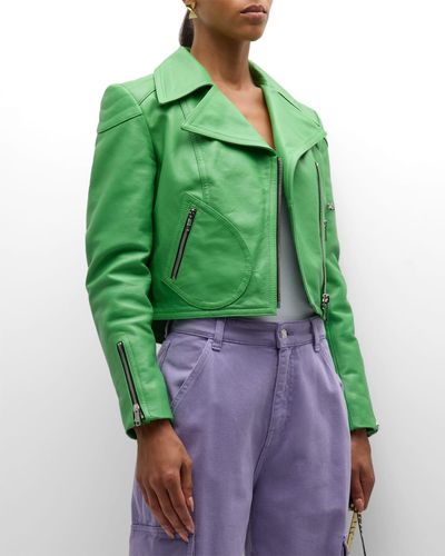 Moschino Jeans Leather Biker Jacket - Green