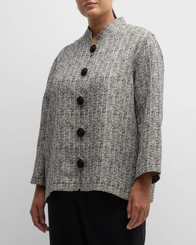 Caroline Rose Plus Plus Size Button-Down Shimmer Jacquard Jacket - Gray
