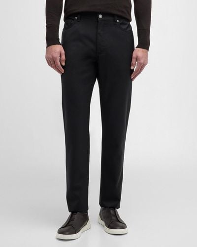 Zegna Wool Slim-Fit 5-Pocket Pants - Black