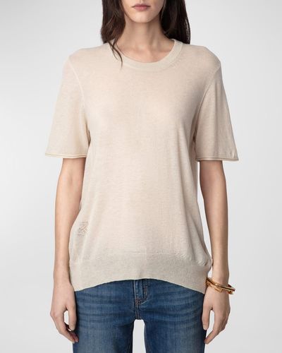 Zadig & Voltaire Ida Cashmere Short-Sleeve Sweater - Natural