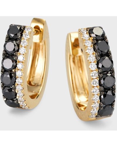 Frederic Sage 18k Yellow Gold Black And White Diamond Huggie Earrings - Metallic