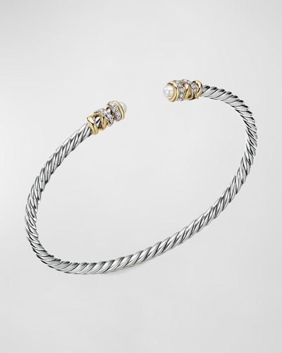 David Yurman Petite Helena Open Bracelet With Diamonds And Pearls, Size M - Multicolor