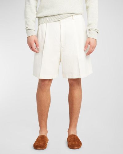 Loro Piana Joetsu Pleated Twill Bermuda Shorts - White