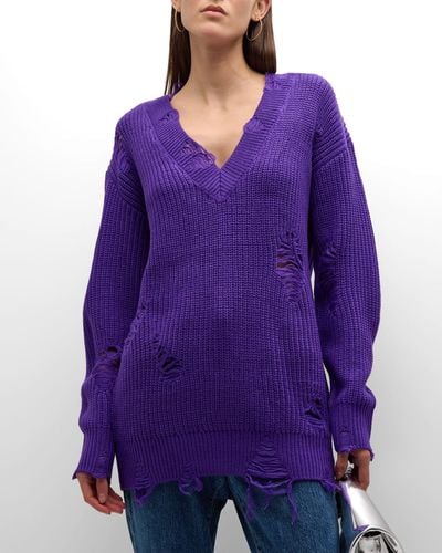SER.O.YA Rumi Distressed V-neck Sweater Dress - Purple