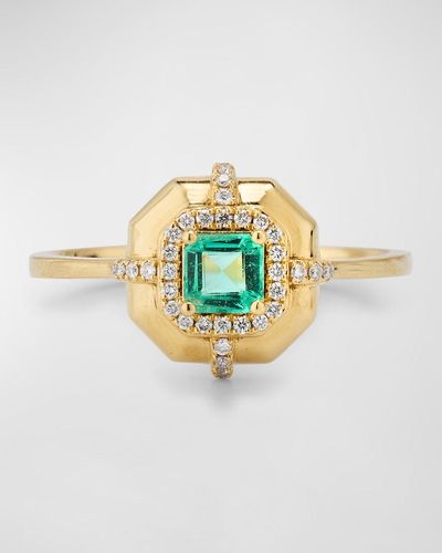 Goshwara G-Classics' 4Mm Asscher Cut Ring With Diamonds - Metallic