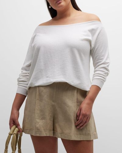 Minnie Rose Plus Plus Size Off-shoulder Cotton-cashmere Sweater - Gray