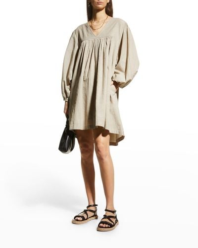 LAUDE THE LABEL Ruched Long-Sleeve Mini Dress - Natural