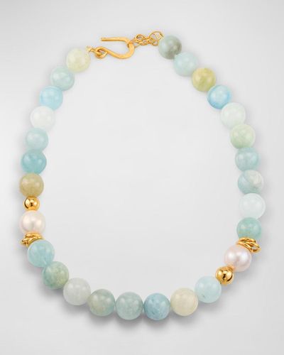 Dina Mackney Aquamarine And Pearl Necklace - Metallic