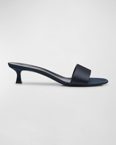 The Row Silk Kitten-Heel Slide Sandals - Blue