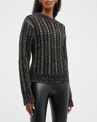 BLANC NOIR Lurex Metallic Cable-Knit Sweater - Black