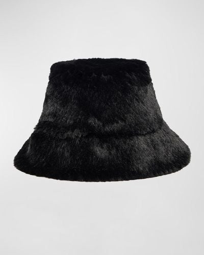 Jocelyn Perforated Faux Fur Bucket Hat - Black