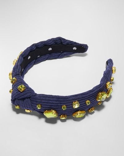 Lele Sadoughi Embellished Corduroy Slim Knot Headband - Blue