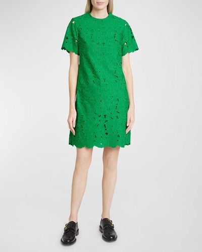 Erdem Floral Embroidered Lace Short-Sleeve Mini Dress - Green